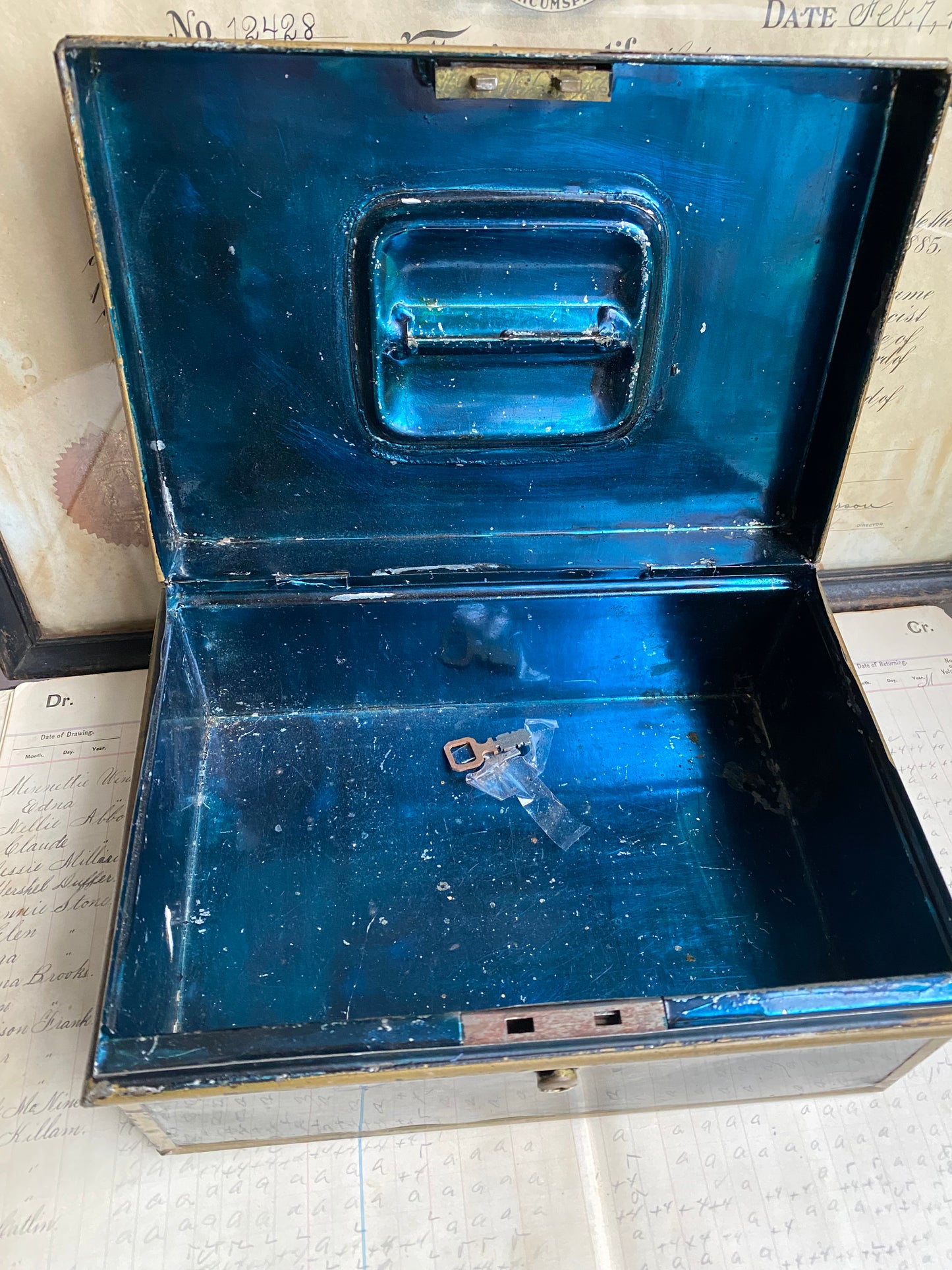 Vintage Black Metal Box With Gold Trim