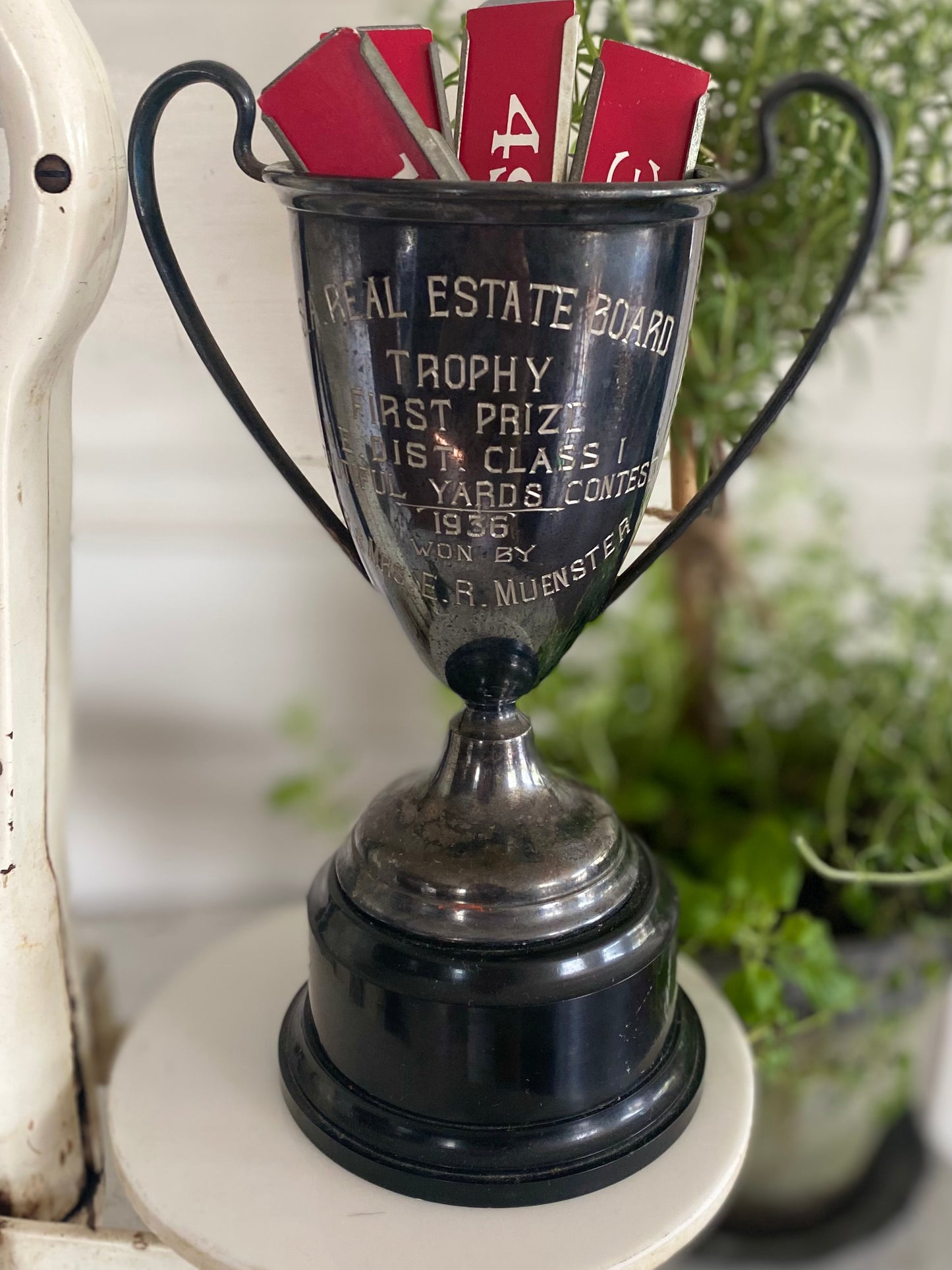 Vintage Best Yards Contest Loving Cup 8” tall - 1936