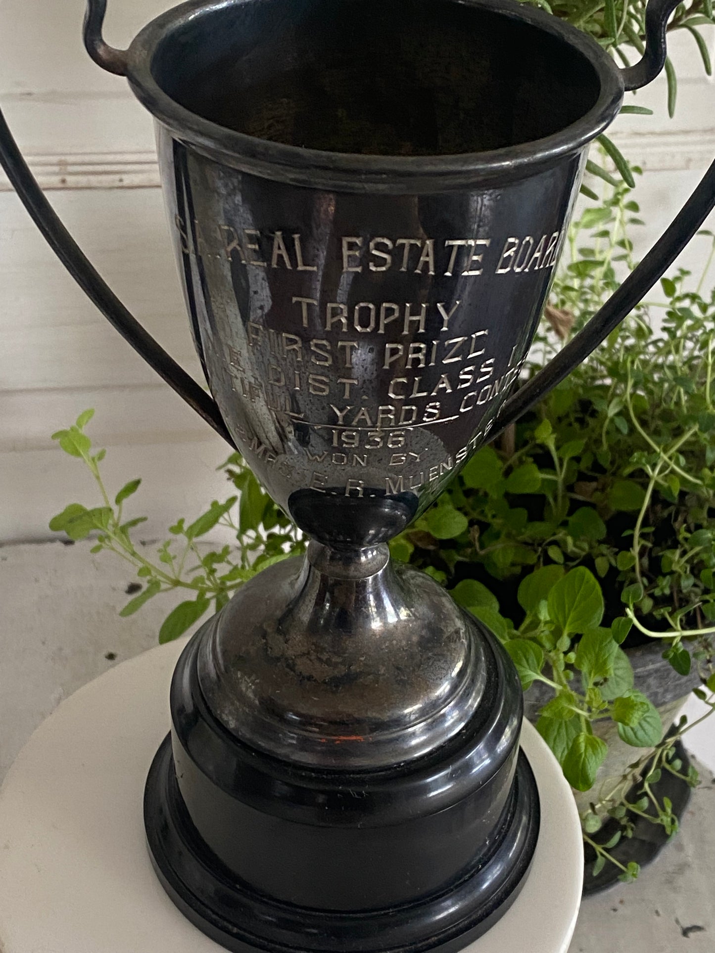 Vintage Best Yards Contest Loving Cup 8” tall - 1936