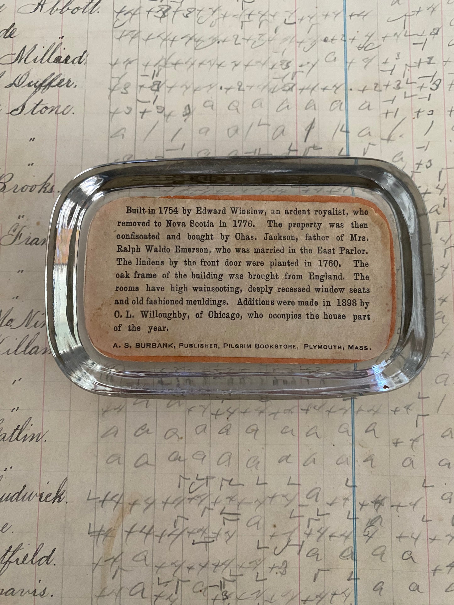 Vintage Rectangular Paper Weight - home built in 1754