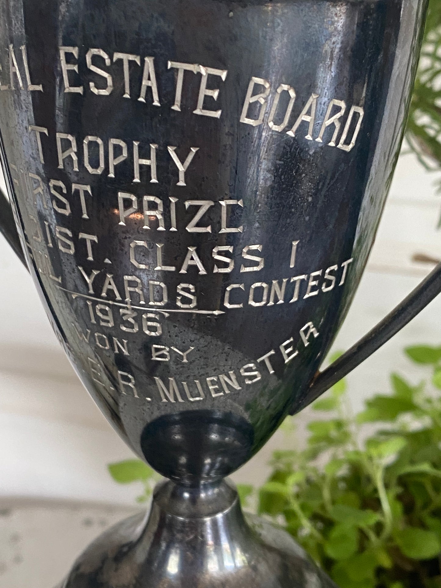 Vintage Best Yards Contest Loving Cup 8” tall - 1936
