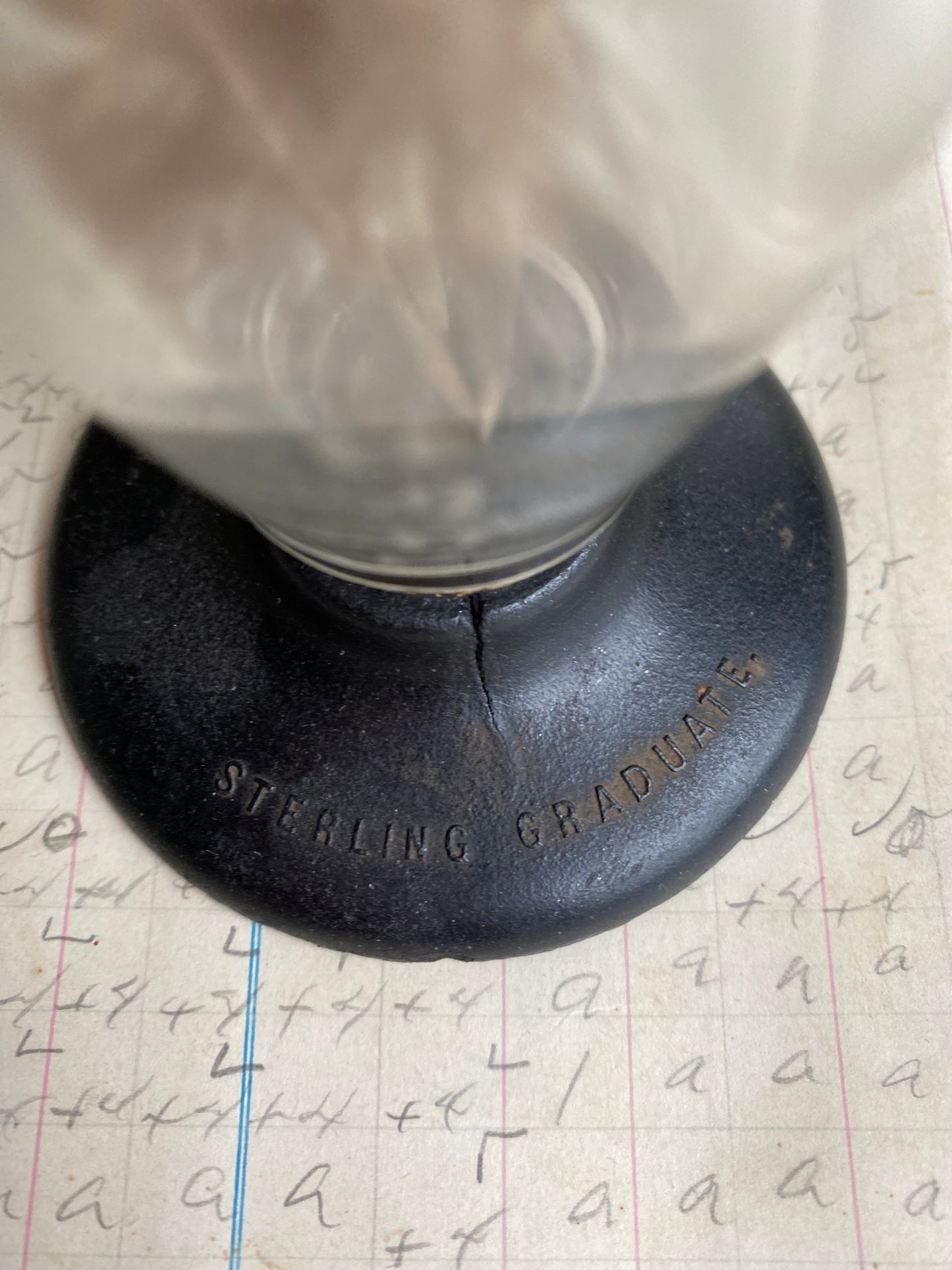 Vintage Etched Glass Graduated Glass Cylinder with Unique Base