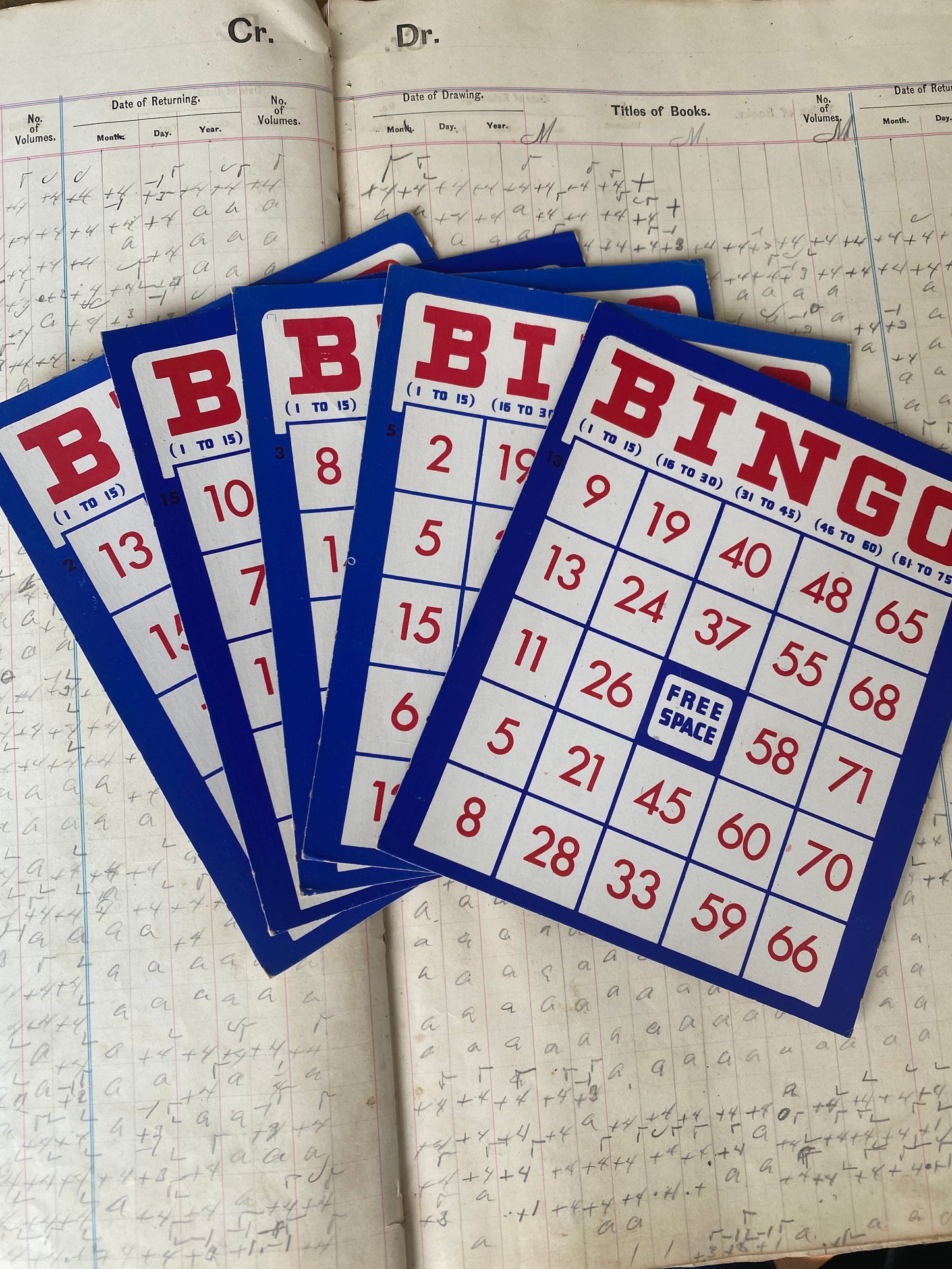 Vintage Red, White, and Blue Bingo Cards Set of 5 (3 sets available)
