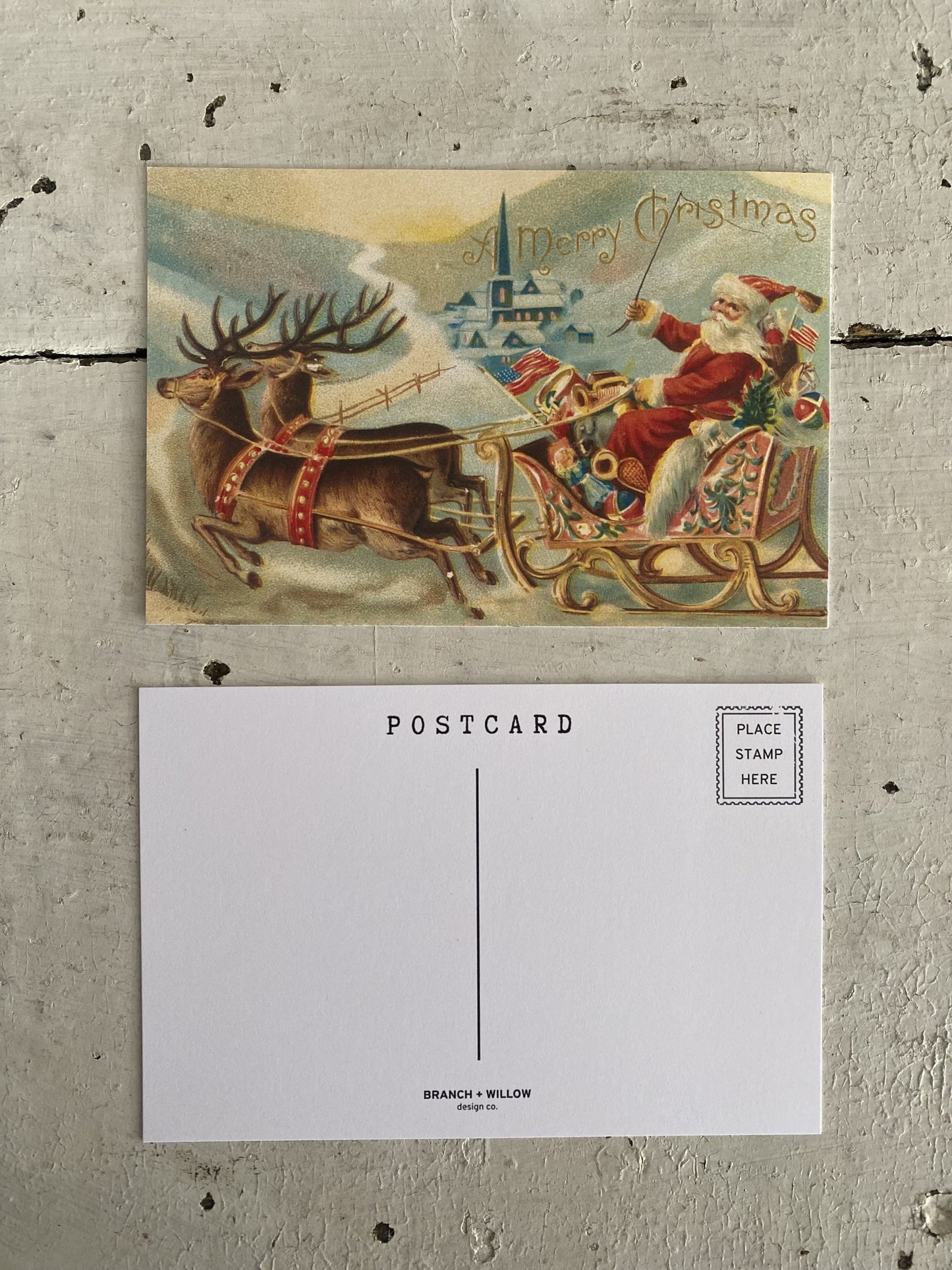 Santa and 2 Reindeer Postcards - Set of 10