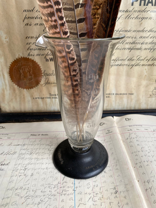 Vintage Etched Glass Graduated Glass Cylinder with Unique Base