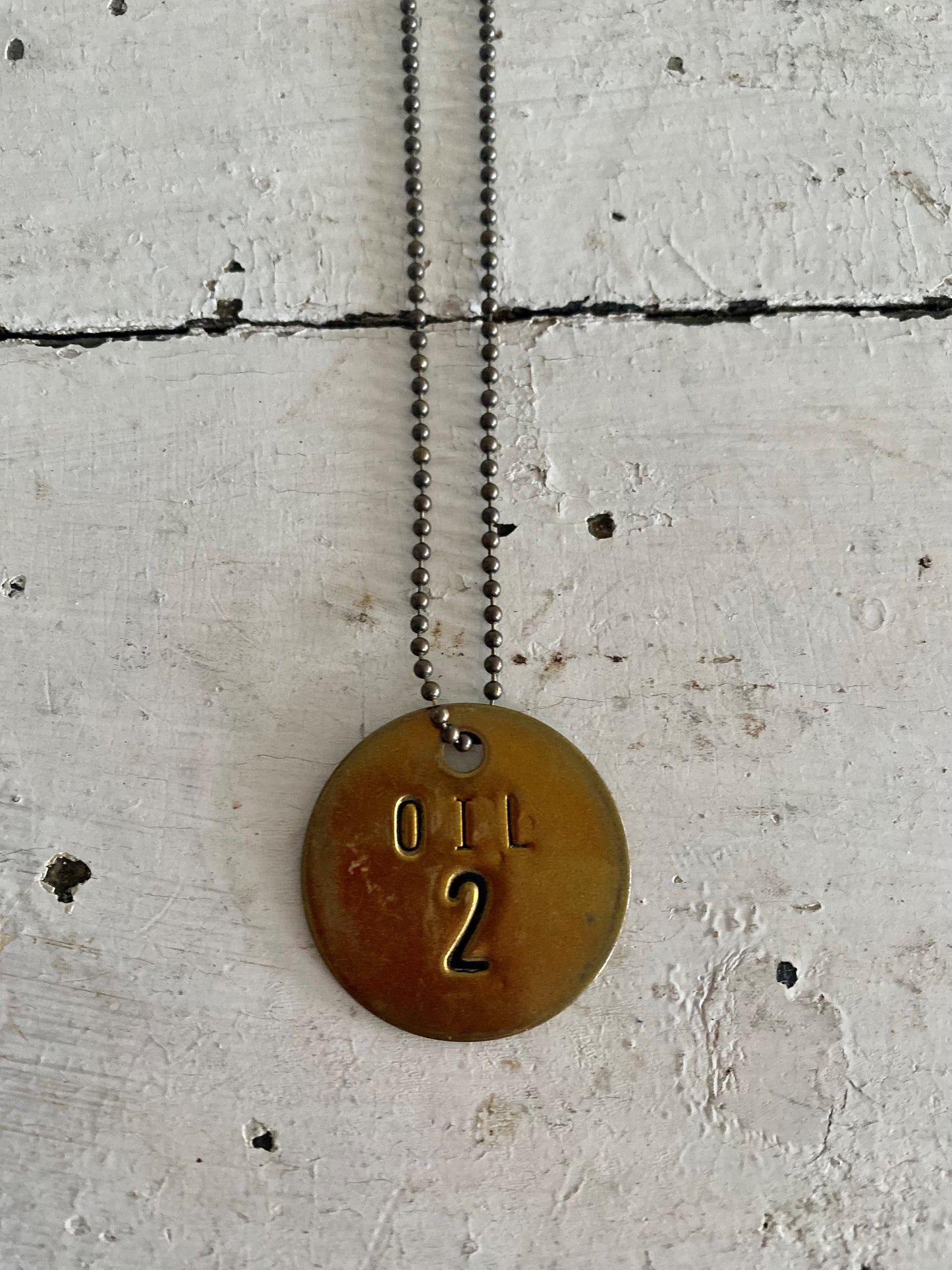 Vintage Brass Tag Necklace - #2