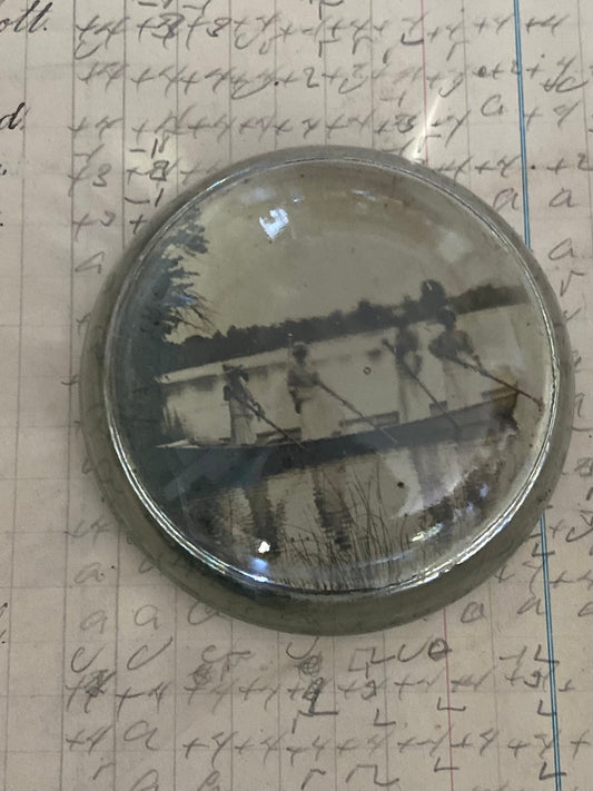 Vintage Round Paper Weight - ladies in a boat