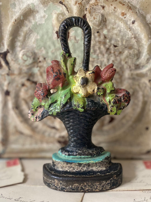 Vintage Cast Iron Flower Basket Door Stop