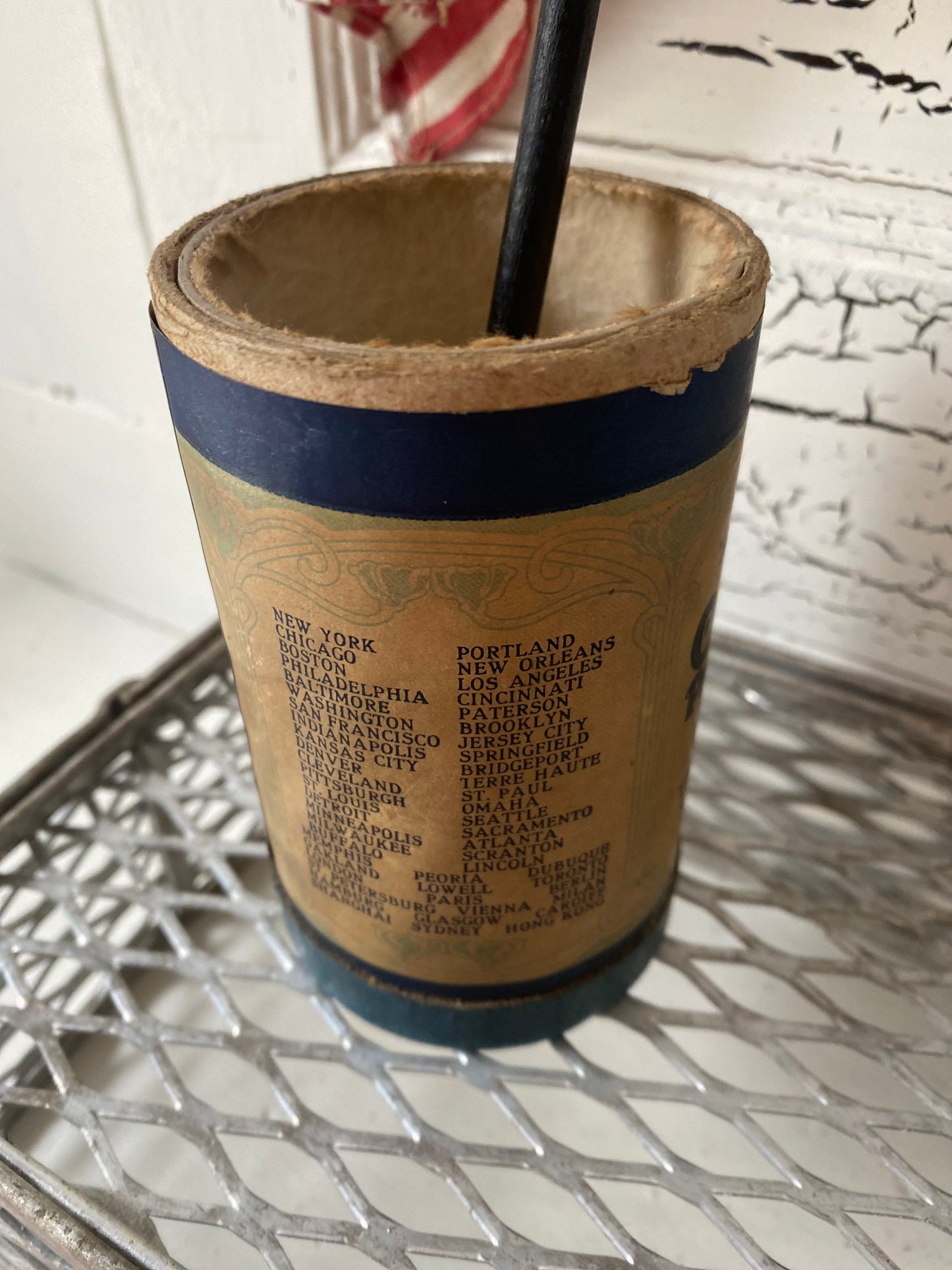 Vintage 48 Star Flag in Cool Old Phonograph Tube - 11” stick