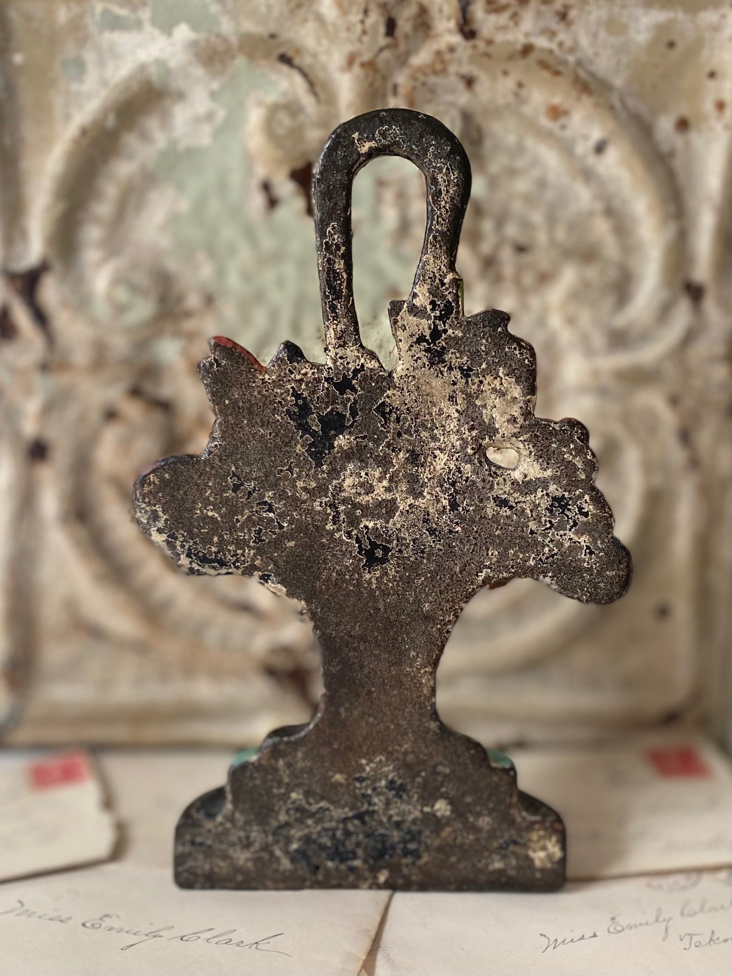 Vintage Cast Iron Flower Basket Door Stop