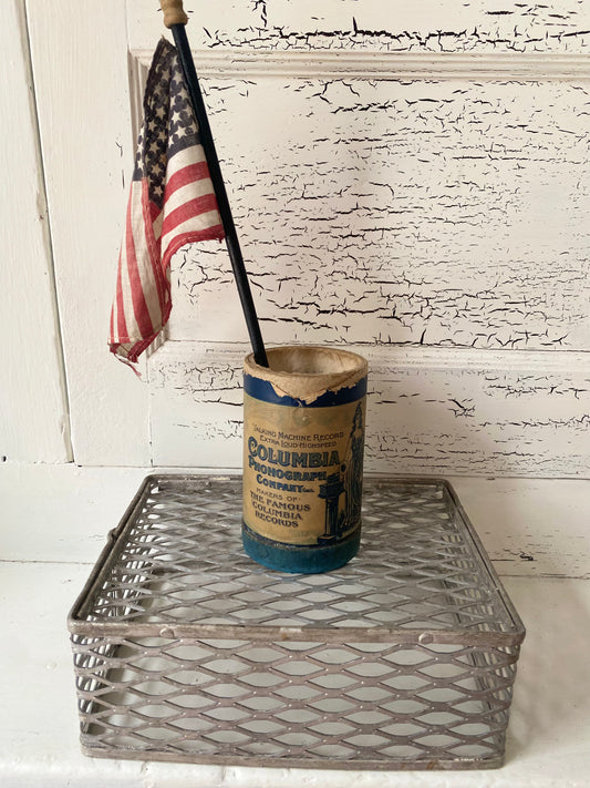 Vintage 48 Star Flag in Cool Old Phonograph Tube - 11” stick