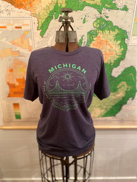 Michigan Green on Heather Navy Blue Unisex Jersey Short Sleeve Tee